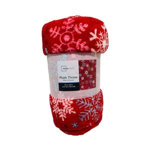 Mainstays 50” X 60” Red Snowflake Print Plush Throw Blanket New Unused